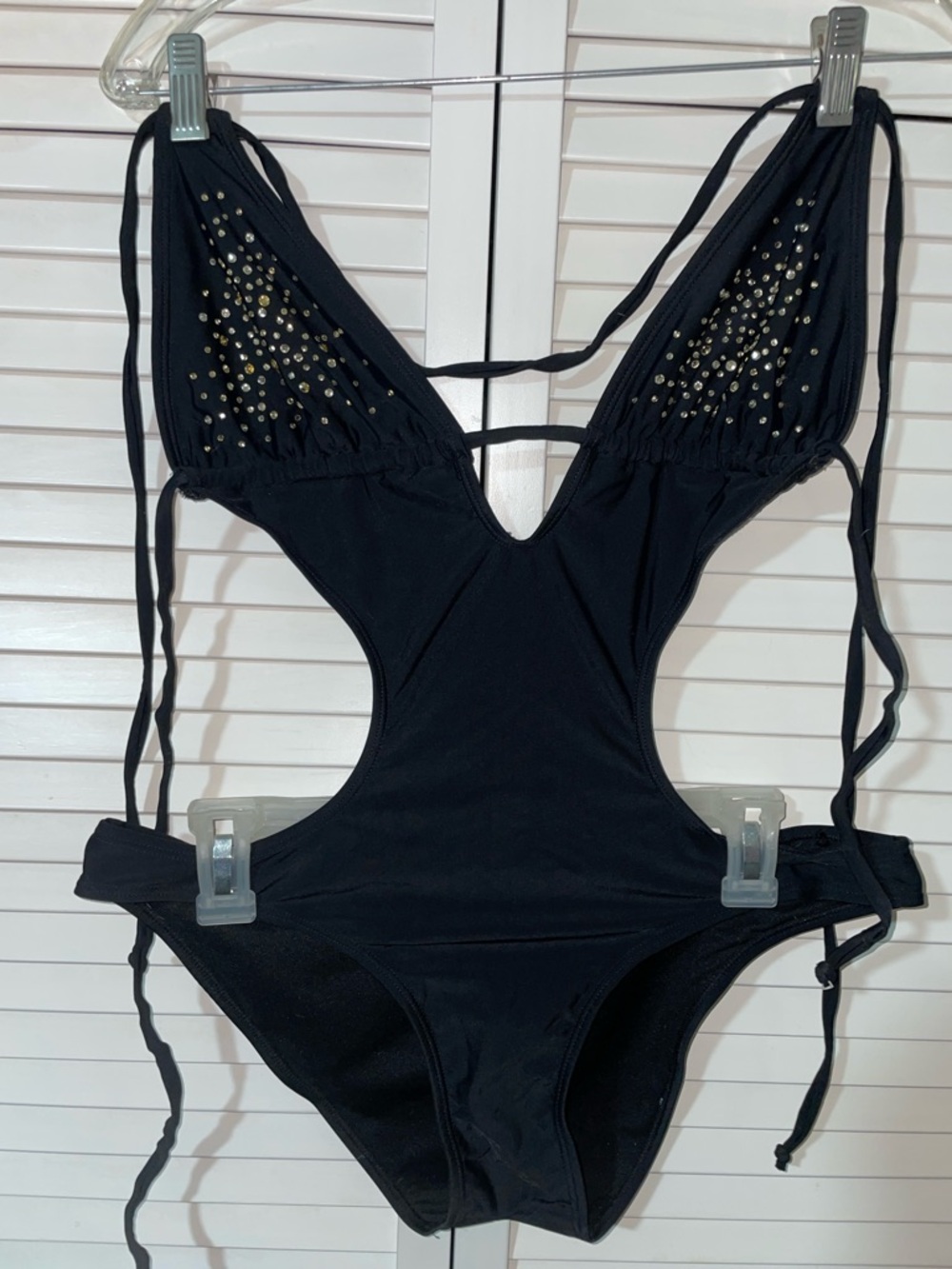 Black Studded One-Piece Swimsuit